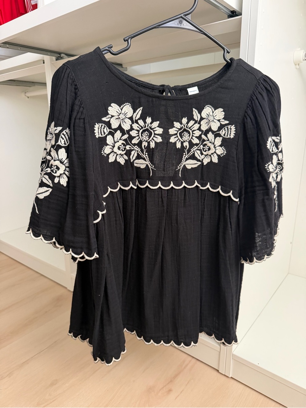 Old Navy Black Tunic with Cream Floral Embroidery